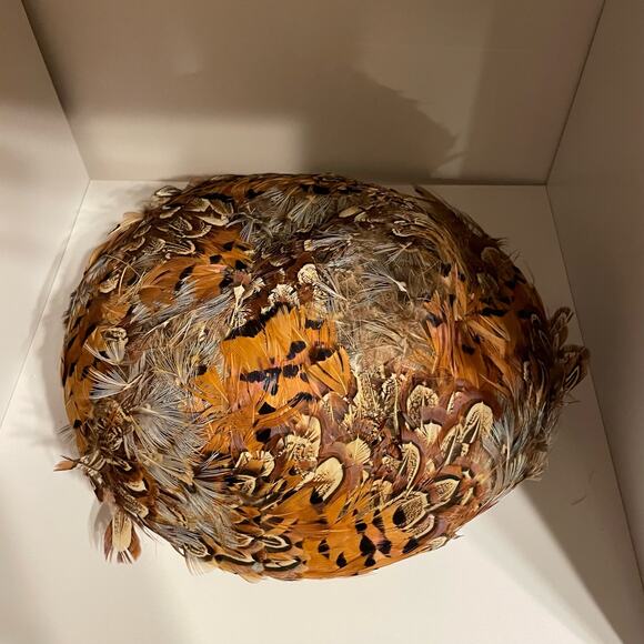 Vintage hat brown gray black bird feathers - Picture 6 of 7